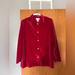 Red Velvet Button-Up Shirt